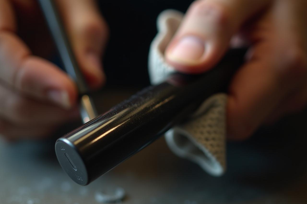 Close up of Jesse Clayton Hill's hands carefully polishing a pen barrel, highlighting the fine detail.