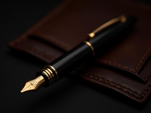 A classic, substantial fountain pen crafted from deep black ebonite, 'The Chairman' model.