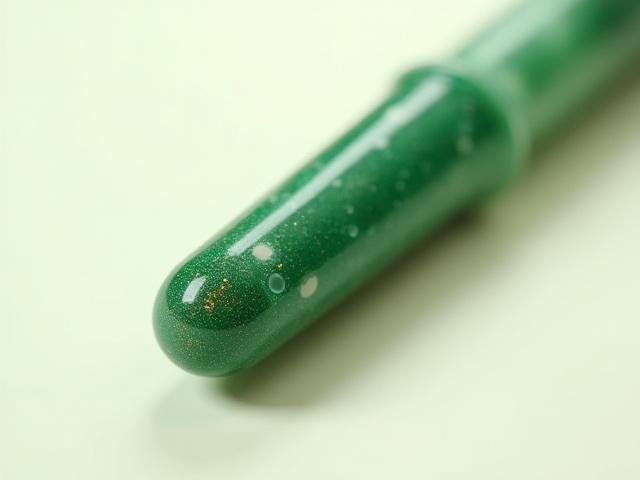 Custom resin pen, \
            Emerald Galaxy pattern, deep green with shimmering gold flecks.