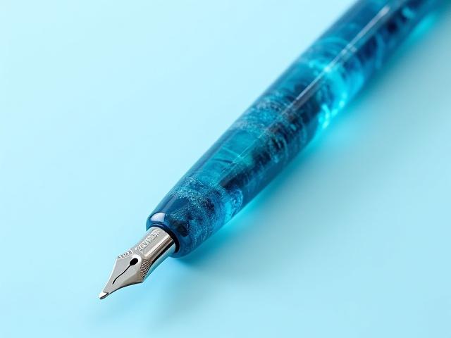 Custom resin pen, \
            Ocean Depths pattern, swirling blues and aquamarines.