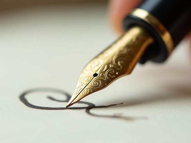 Close-up of a wet noodle nib writing expressive calligraphy