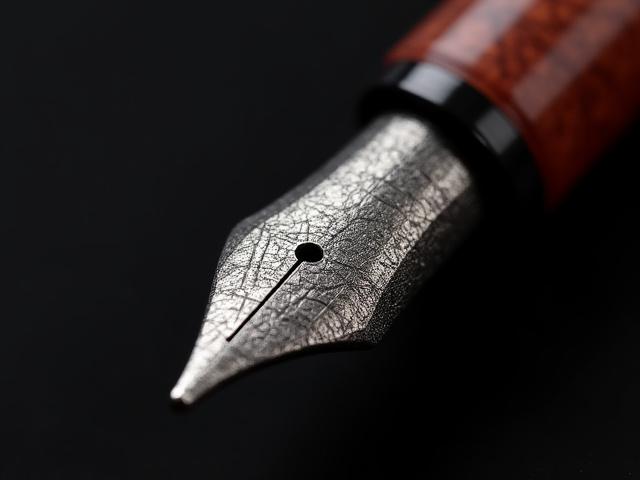 Macro shot of a pen's finial or cap band with a stunning Gibeon meteorite inlay, clearly showing the crystalline Widmanstätten pattern.